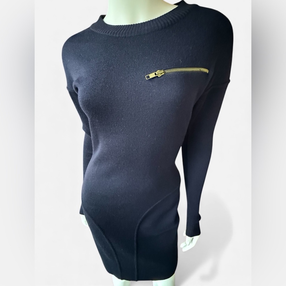 ICONIC Vintage 1989 ALAÏA navy blue knit wool  body hugging dress! PRISTINE!